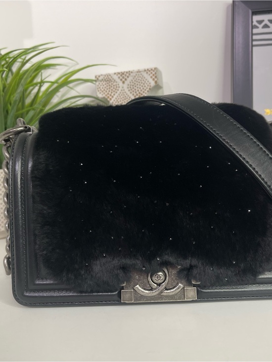 CHANEL Handbags - CHANEL Small Black Leboy Fur Crossbody Bag with Silver-Tone CC